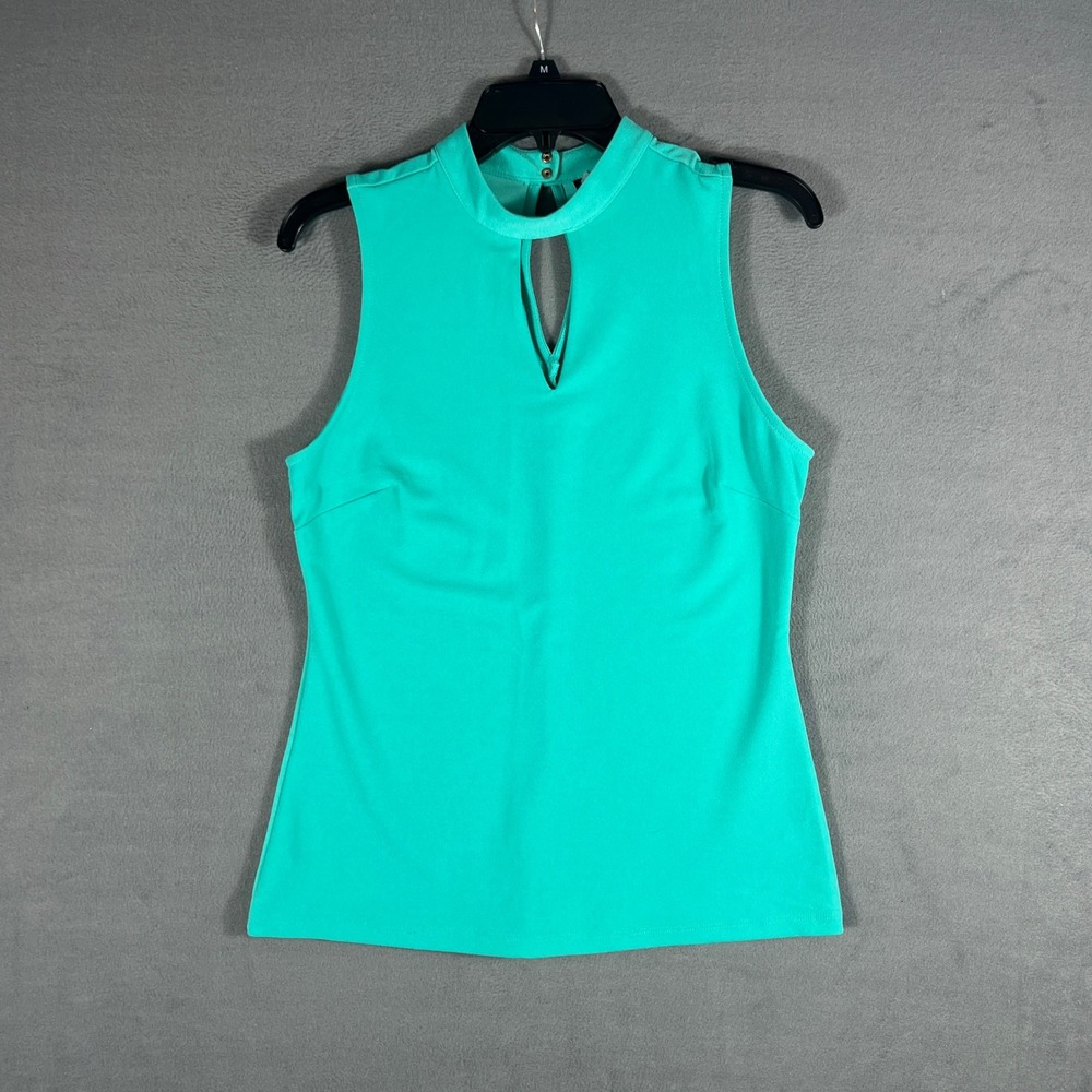 New York & Company Womens Top M Green Keyhole Mock Neck Sleeveless Shell